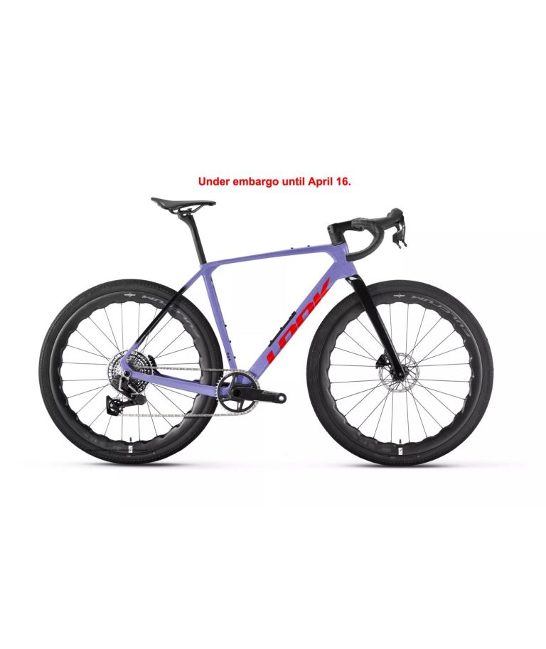 Look G85 Speckled Purple Neon Red, gravel carbone en SRAM Force XPLR AXS, vue de profil