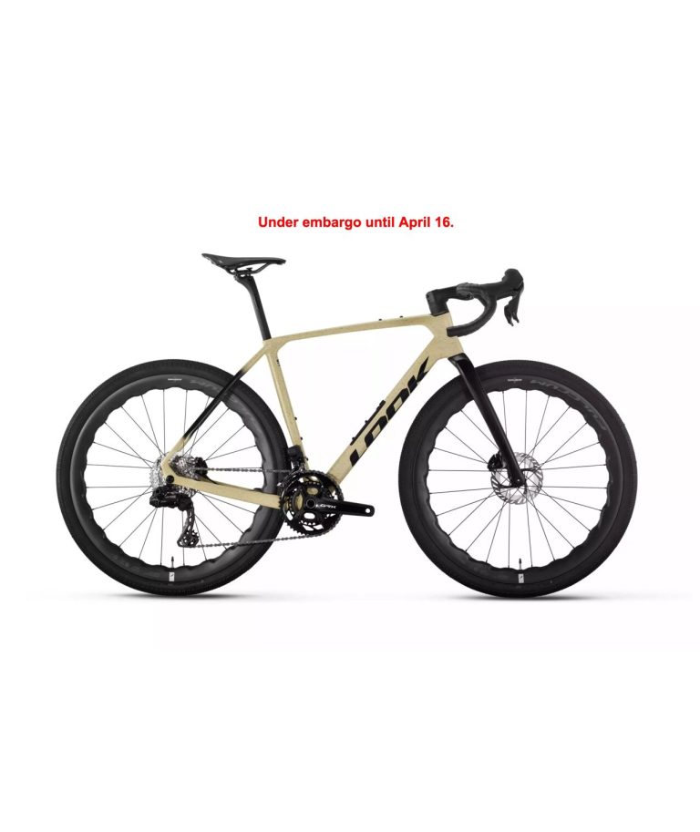 Look G85 Speckled Sand Black, gravel carbone en Shimano GRX Di2 double plateau, vue de profil