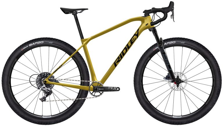 Ridley Ignite GTX à fourche suspendue RockShox, gravel carbone à pneus larges, vue de profil