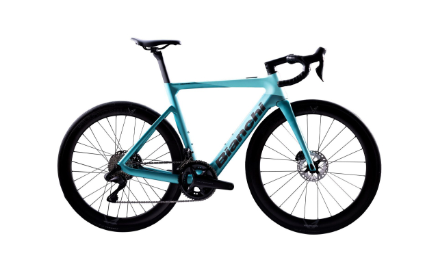 Bianchi E-Oltre Dura-Ace Di2, route électrique carbone à cockpit intégré, vue de profil