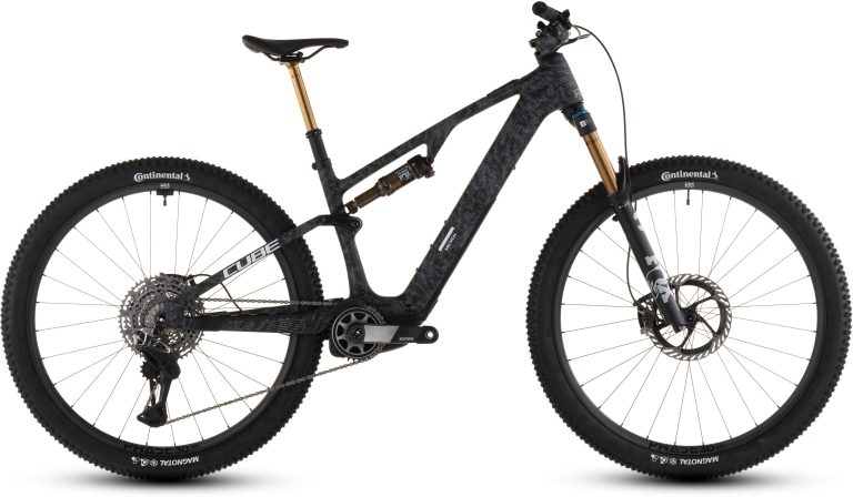 Cube AMS Hybrid ONE44 C:68X SLT 2026 noir, VTT électrique tout-suspendu carbone, vue de profil