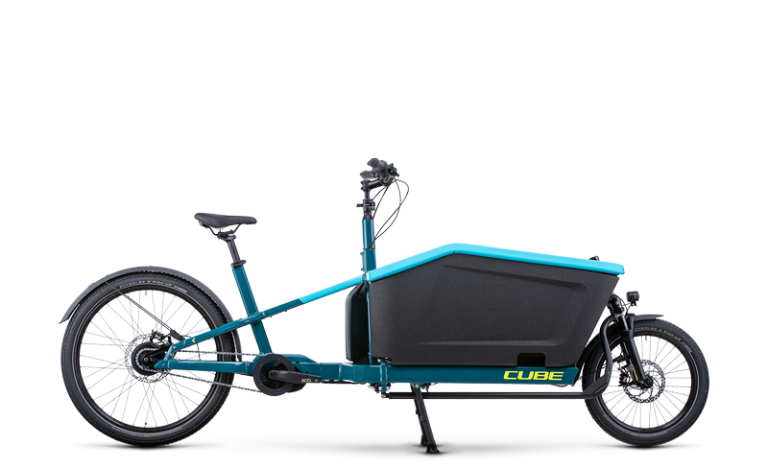 Cube Cargo Hybrid 500 2024, vélo cargo électrique Bosch à cadre haut, roue avant de 20 pouces, vue de profil
