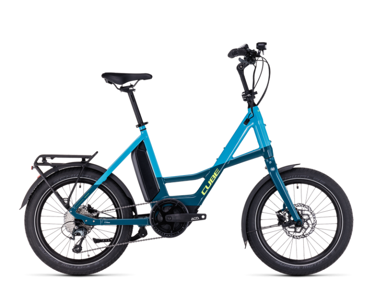 Cube Compact Sport Hybrid 500 2024, vélo urbain électrique compact coloris blue´n´lime