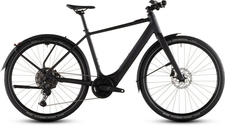 Cube Editor Hybrid Pro 400X FE 2026, vélo urbain électrique léger à fourche carbone, vue de profil