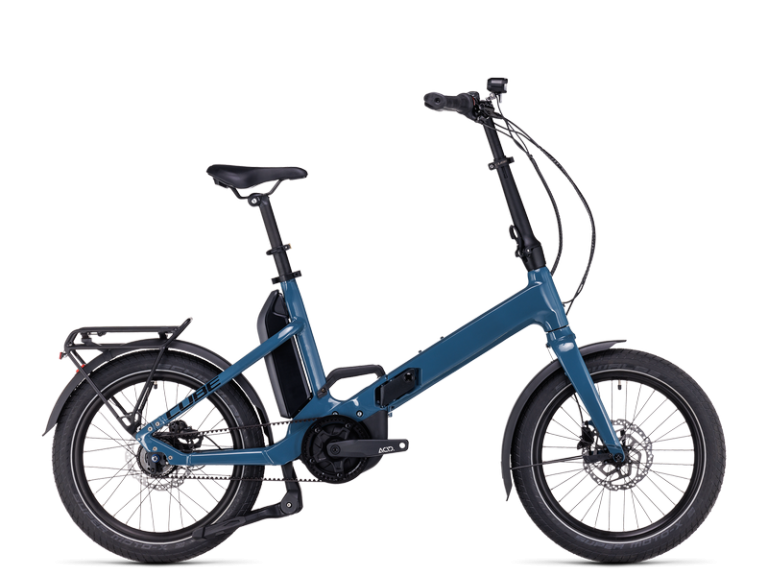 Cube Fold Hybrid 500 2024, vélo pliant électrique coloris darkblue´n´black, vue de profil