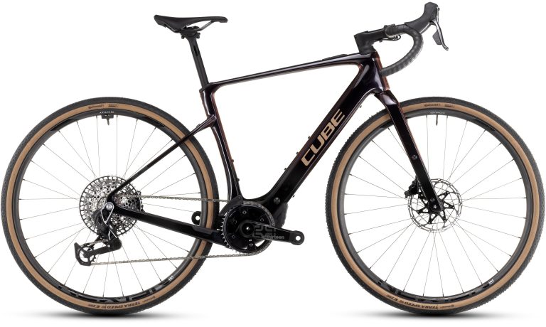 Cube Nuroad Hybrid C:62 SLT 400X 2025, gravel électrique carbone à transmission SRAM AXS, vue de profil