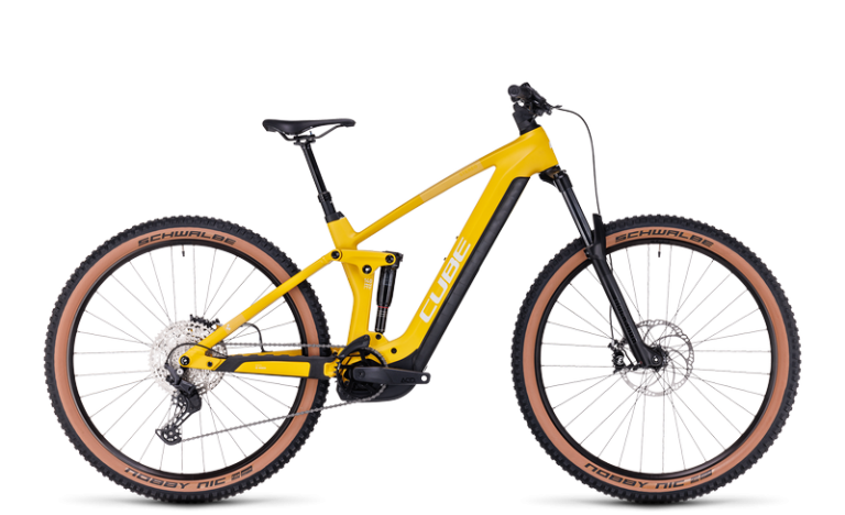 Cube Stereo Hybrid 140 HPC Pro 625 2024, VTT électrique carbone de trail, vue de profil