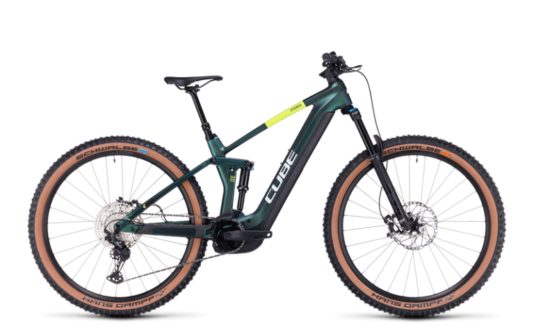 Cube Stereo Hybrid 140 HPC SLX 750 2024, VTT électrique carbone de trail, vue de profil