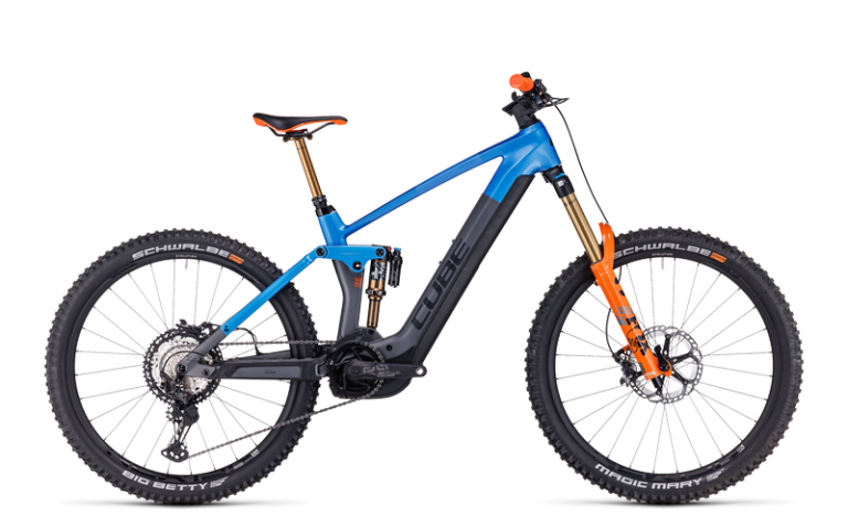 Cube Stereo Hybrid 160 HPC Actionteam 750 27.5 2024, VTT électrique d’enduro carbone coloris actionteam, vue de profil