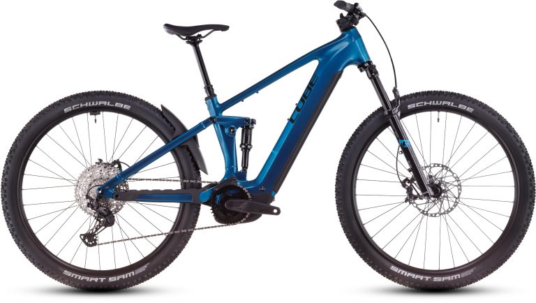 Cube Stereo Hybrid ONE22 SLX 800 2026, VTT électrique tout-suspendu à fourche Fox, vue de profil