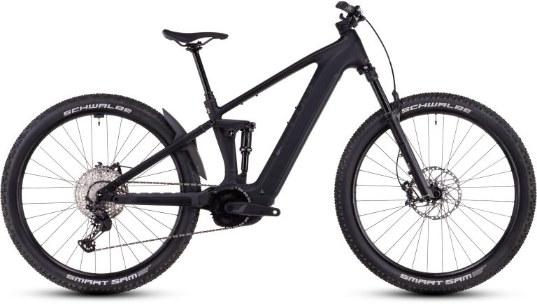 Cube Stereo Hybrid ONE22 SLX 800 blackline 2025, VTT électrique tout-suspendu, vue de profil