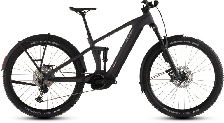 Cube Stereo Hybrid ONE44 EXC 800 FE 2026, VTT électrique tout-suspendu de trail, vue de profil