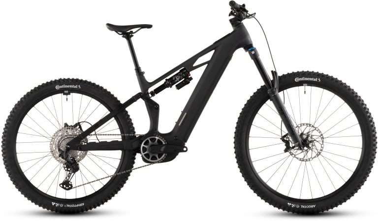 Cube Stereo Hybrid ONE77 HPC SLX 800 blackline 2026, VTT électrique d’enduro, vue de profil