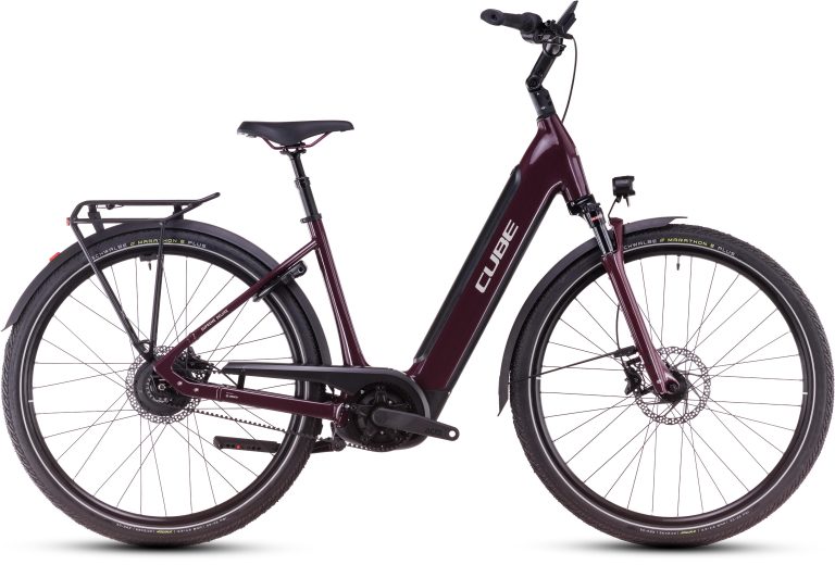 Cube Supreme Hybrid Deluxe Pro 625 2025, vélo urbain électrique à courroie Gates et cadre Easy Entry, vue de profil