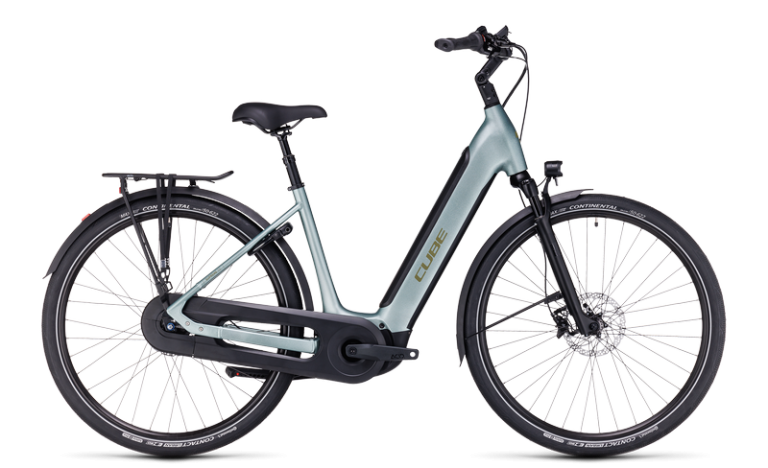 Cube Supreme Hybrid EX 625 en coloris green´n´olive, vélo de trekking électrique à cadre Easy Entry, vue de profil