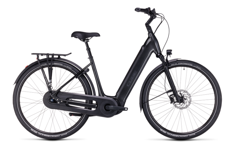 Cube Supreme Hybrid EX 625 en coloris grey´n´black, vélo de trekking électrique à cadre Easy Entry, vue de profil