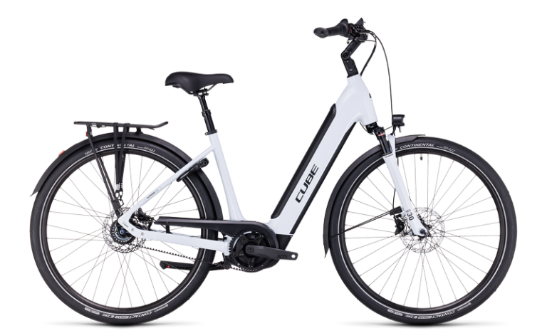 Cube Supreme Hybrid EXC 625 en coloris flashwhite´n´black, vélo de trekking électrique confort, vue de profil
