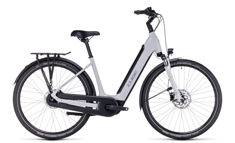 Cube Supreme Hybrid ONE 500 en coloris grey´n´grey, vélo de trekking électrique à cadre Easy Entry, vue de profil