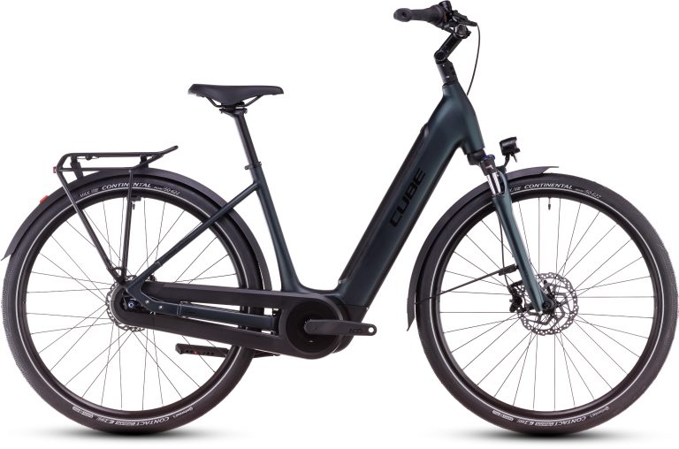 Cube Supreme Hybrid RT Comfort EX 500 (2025), vélo de ville électrique à cadre Easy Entry, vue de profil