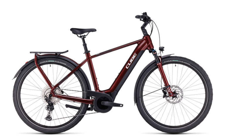 Cube Touring Hybrid EXC 625 2024, vélo de trekking électrique à cadre haut et porte-bagages intégré, vue de profil
