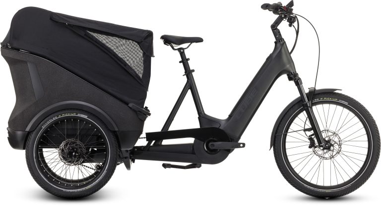 Cube Trike Hybrid Cargo 750 de 2025, triporteur électrique de charge, vue de profil