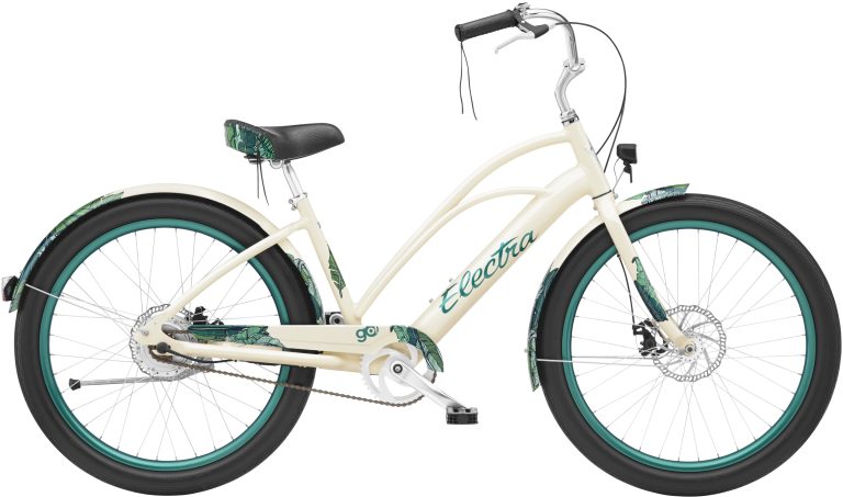 Electra Bali Cruiser Go! de 2022, cruiser électrique à pneus ballon et guidon large, vue de profil