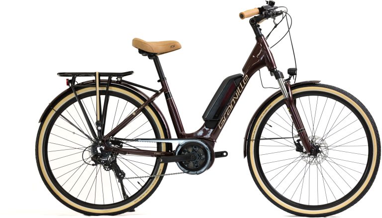 Granville E-Urban 10 2024, vélo de ville électrique bordeaux à moteur Bosch, vue de profil