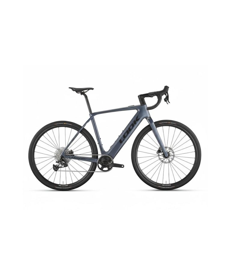 Look E-765 Gravel 2 Grey Blue Satin, gravel électrique carbone à moteur Fazua, vue de profil