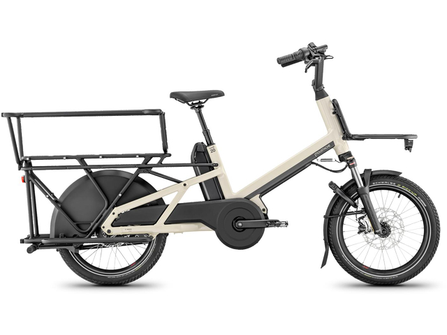 Moustache Lundi 20 Cargo 5 2025, vélo cargo électrique à moyeu Enviolo, coloris Gris Soie, vue de profil