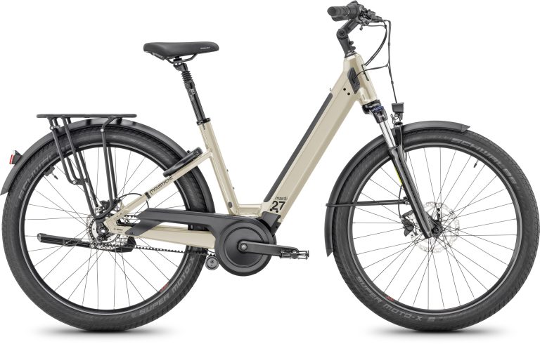 Moustache Mardi 27.4 Open Belt 500Wh 2025 gris pierre, vélo de ville électrique, vue de profil