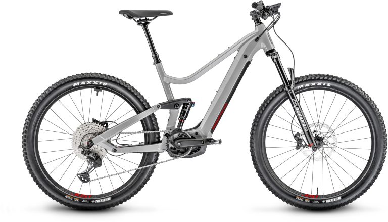 Moustache Samedi 27 Wide 5, VTT électrique tout-suspendu gris silex, vue de profil