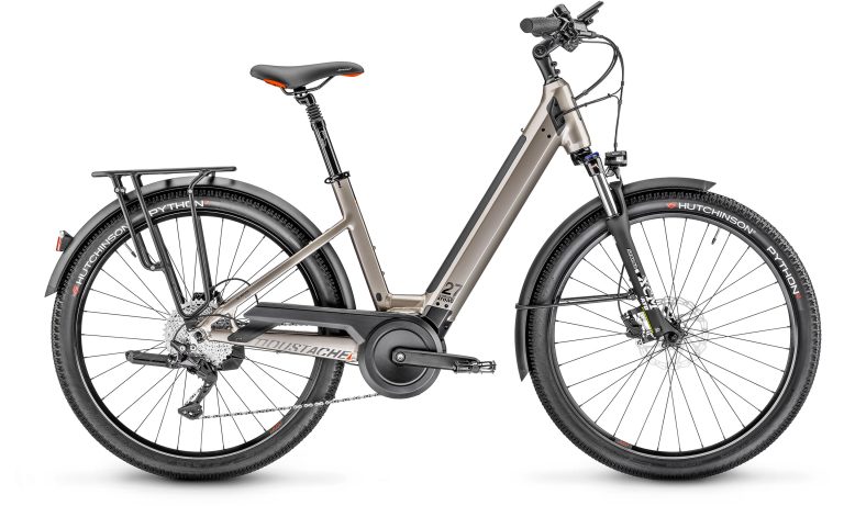 Moustache Samedi 27 Xroad 3 Open 2023 titanium, vélo de trekking électrique, vue côté transmission