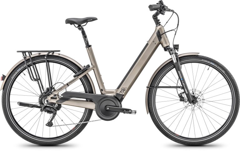 Moustache Samedi 28.2 400Wh 2025 titane mat, vélo de ville électrique, vue côté transmission