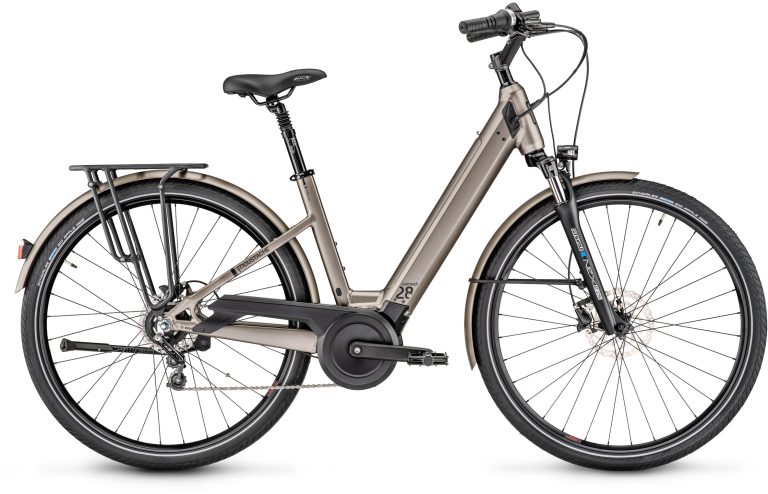 Moustache Samedi 28.3 Open 2023, vélo de ville électrique à moyeu Nexus, vue de profil