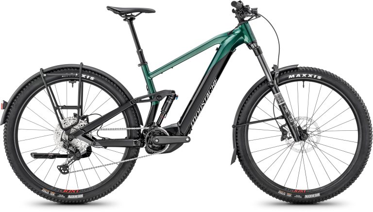 Moustache Trail 150.4 Green EQ 750Wh 2025, VTT électrique tout-suspendu, vue de profil