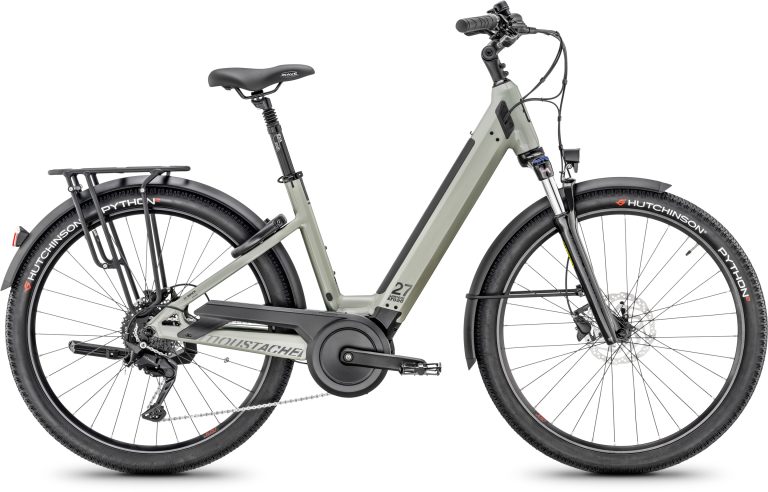 Moustache Xroad 2 Open 500 Wh 2025 coloris craie, VTC électrique à cadre ouvert, vue de profil