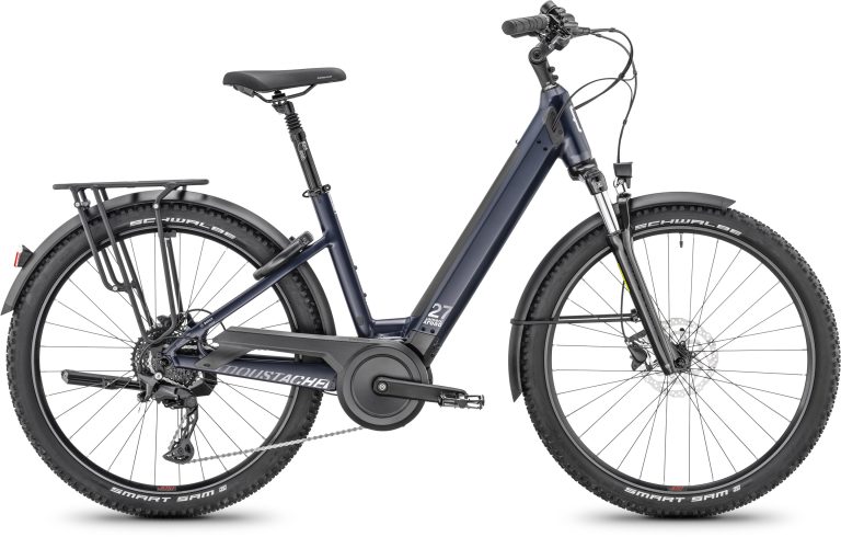 Moustache Xroad 4 Open 500Wh 2025, vélo électrique à cadre ouvert, vue de profil côté transmission