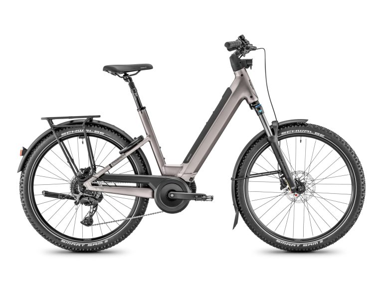 Moustache Xroad 4 Open Titanium, VTC électrique à cadre ouvert aluminium, vue de profil