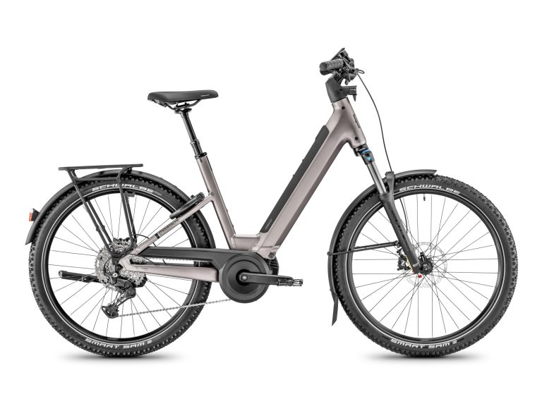 Moustache Xroad 6 Open Titanium, VTC électrique Bosch à cadre ouvert, vue de profil