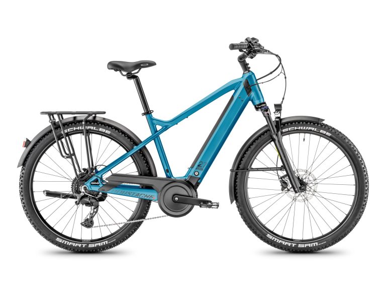 Moustache Xroad ES coloris petrol, VTC électrique 27,5 pouces à moteur Bosch Active Line Plus, vue de profil