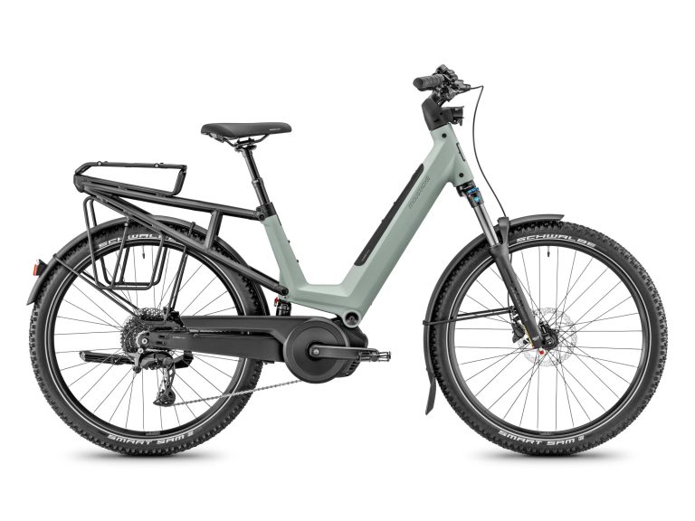 Moustache Xroad FS 4 Suspended vert argile métallisé, VTC électrique tout-suspendu, vue de profil