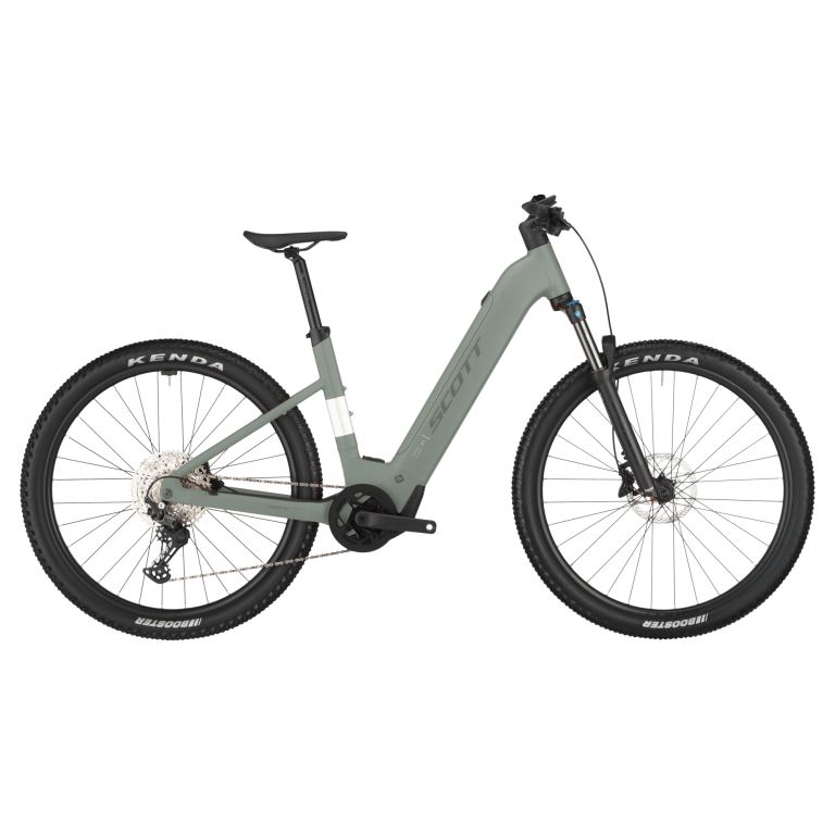 Scott Aspect eRIDE 900 2026, VTT électrique semi-rigide à cadre Wave vert, vue de profil