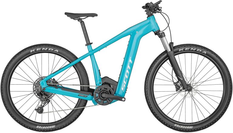Scott Aspect eRIDE 920 2024 bleu, VTT électrique semi-rigide 29 pouces, vue de profil