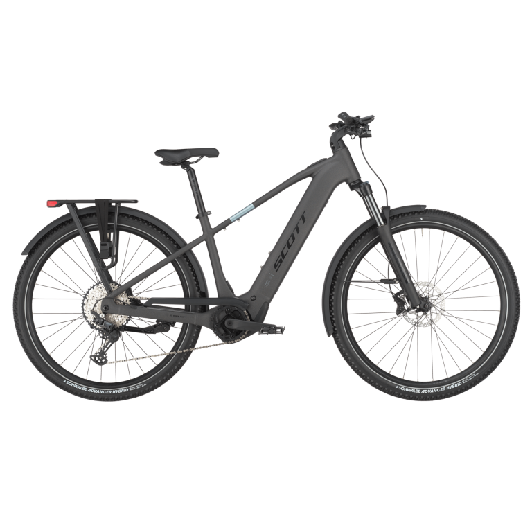 Scott Axis 20 2025, vélo de trekking électrique Bosch à cadre haut, vue de profil