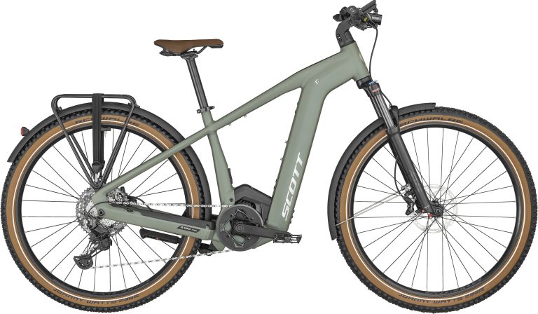 Scott Axis eRIDE 10 Men 2024, vélo de trekking électrique à cadre haut vert, vue de profil