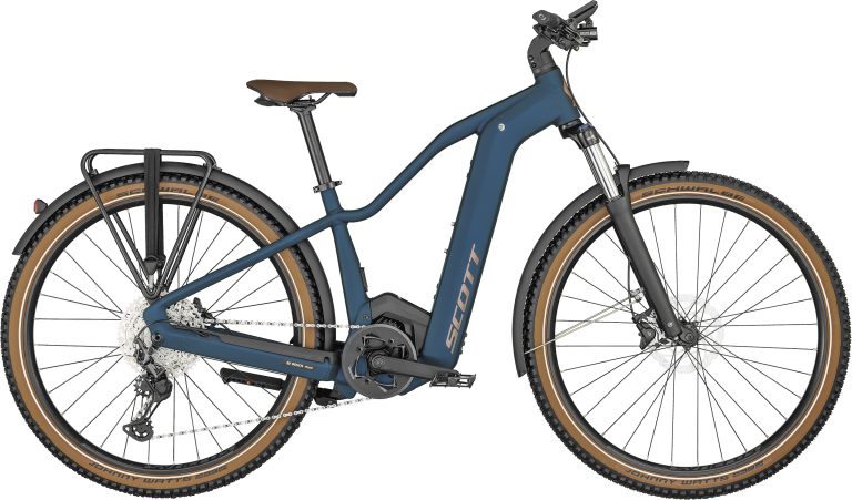 Scott Axis eRIDE 20 Lady 2024, vélo de trekking électrique bleu, vue de profil