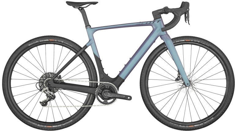Scott Contessa Solace Gravel eRIDE15 2024, gravel électrique carbone violet, vue de profil