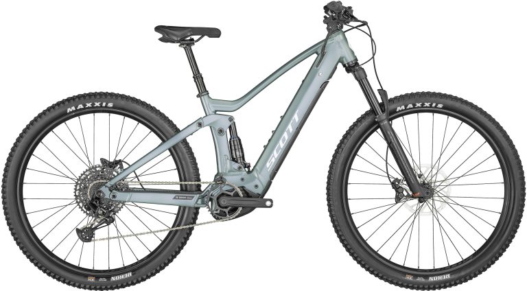Scott Contessa Strike eRIDE 920 2024, VTT électrique tout-suspendu bleu, vue de profil