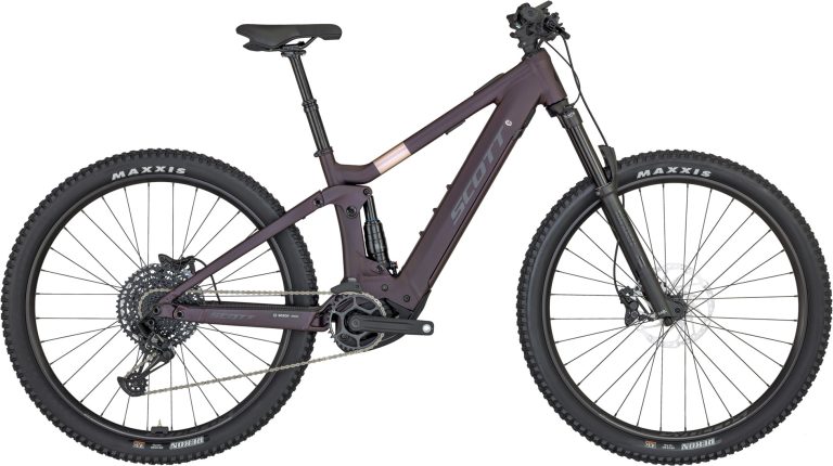 Scott Contessa Strike eRIDE 920, VTT électrique tout-suspendu violet, vue de profil