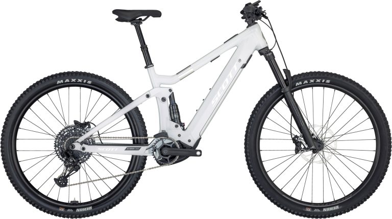 Scott Contessa Strike eRIDE 920 blanc 2024, VTT électrique tout-suspendu, vue de profil